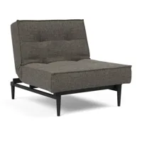 innovation - fauteuil splitback styletto bois noir - gris foncé/étoffe 216 flashtex dark grey/structure acier noire/pieds de bois noir